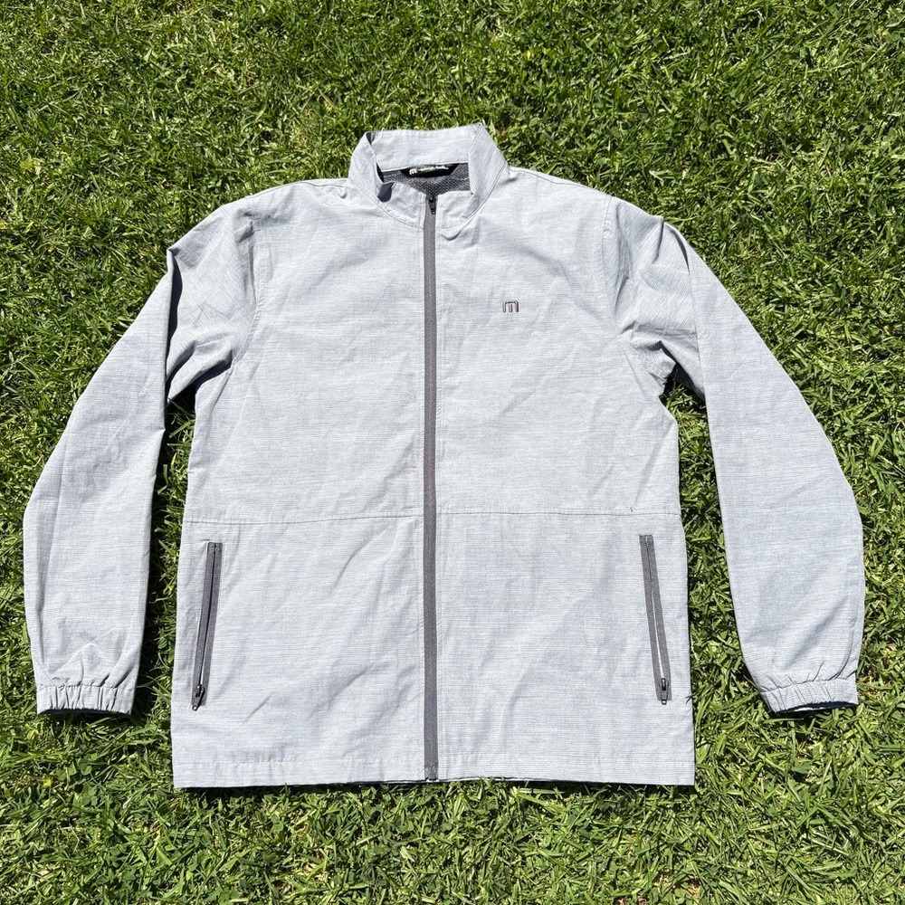 Travis Mathew Windbreaker Jacket Mens Large Light Gray Lightweight Full Zip Golf